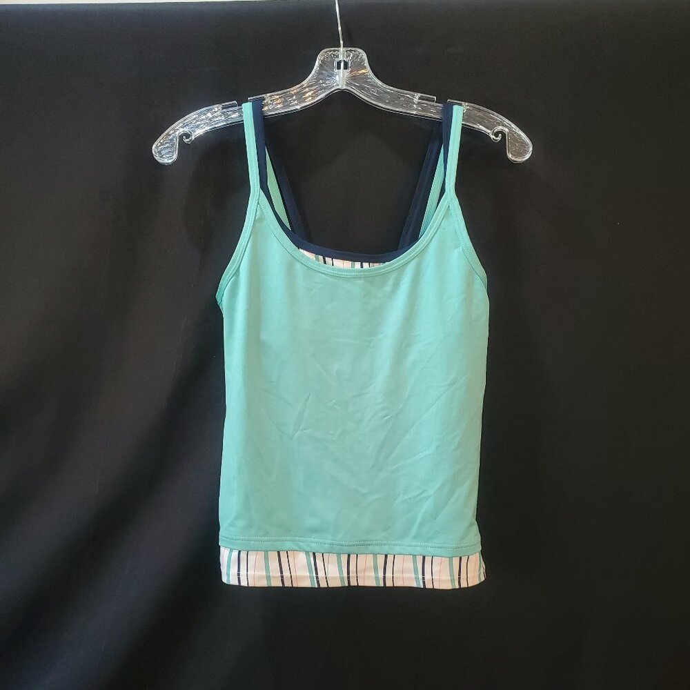Tankini with Bikini Top Aqua Green with Black, White and Pink Small